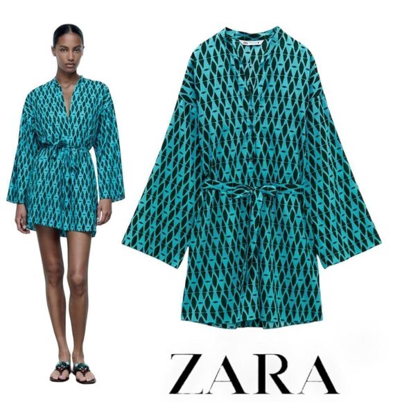 ZARA | Blue | PRINTED SHORT DRESS - Picture 1 of 8